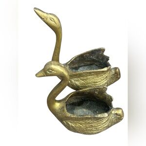 Brass MCM Gold Swan Planters Candle Holder